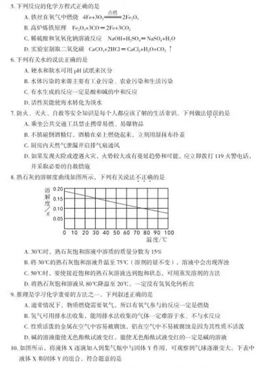 新疆乌鲁木齐2017中考化学试题及答案