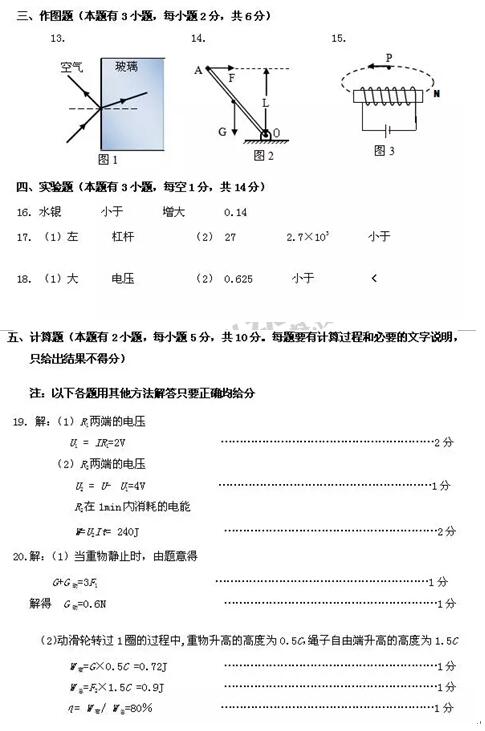 新疆乌鲁木齐2017中考物理试题及答案