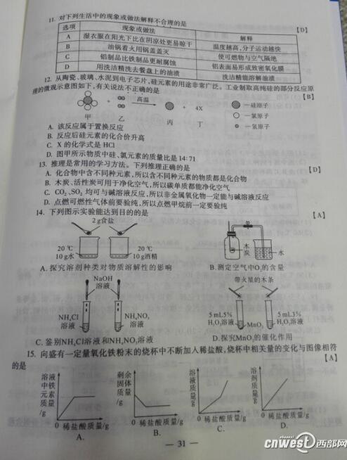 陕西2017中考化学试题及答案