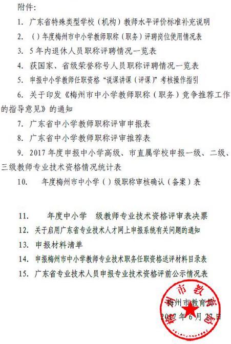 2017年广东梅州中小学教师职称评审工作通知