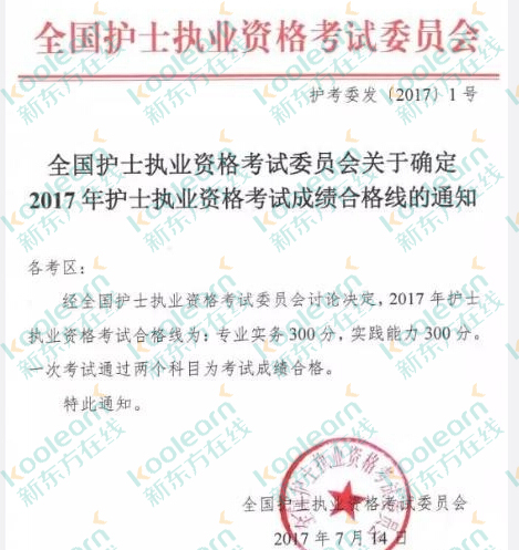 中国卫生人才网2017护士考试分数线确定公布