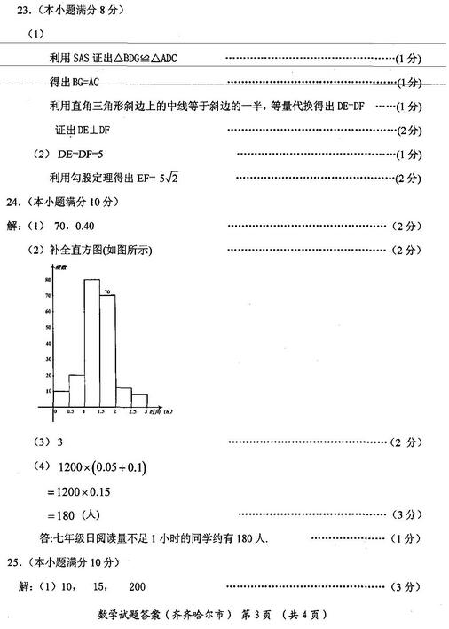 黑龙江齐齐哈尔2017中考数学试题及答案