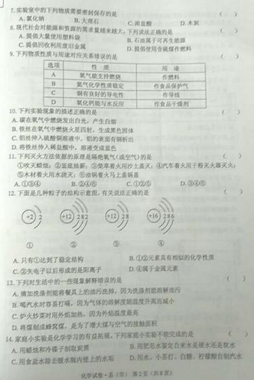 黑龙江牡丹江2017中考化学试题及答案