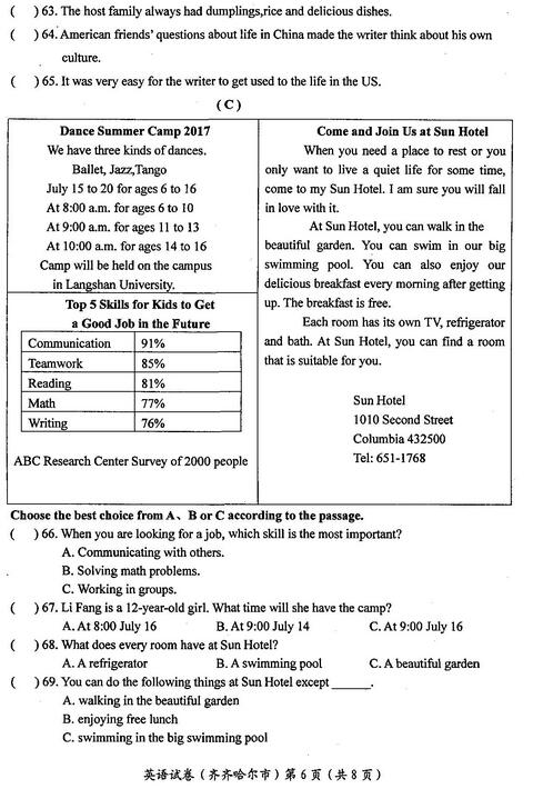 黑龙江大兴安岭2017中考英语试题及答案