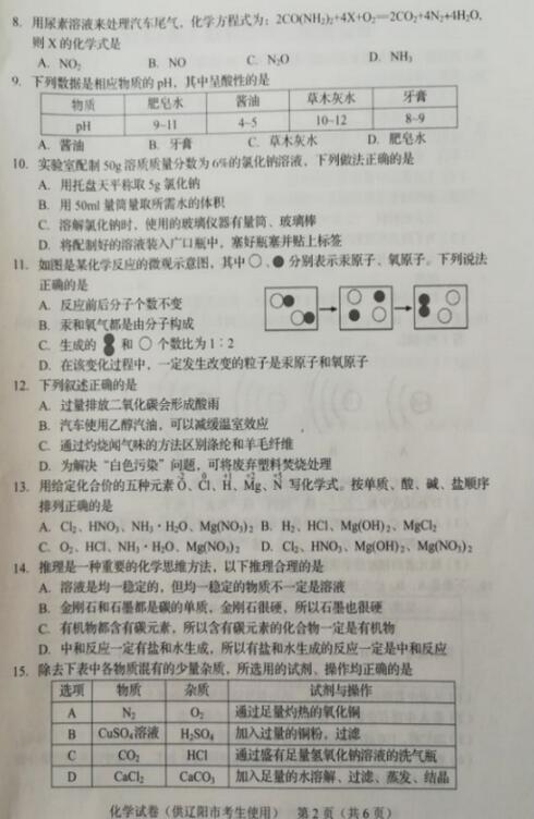 辽宁辽阳2017中考化学试题及答案