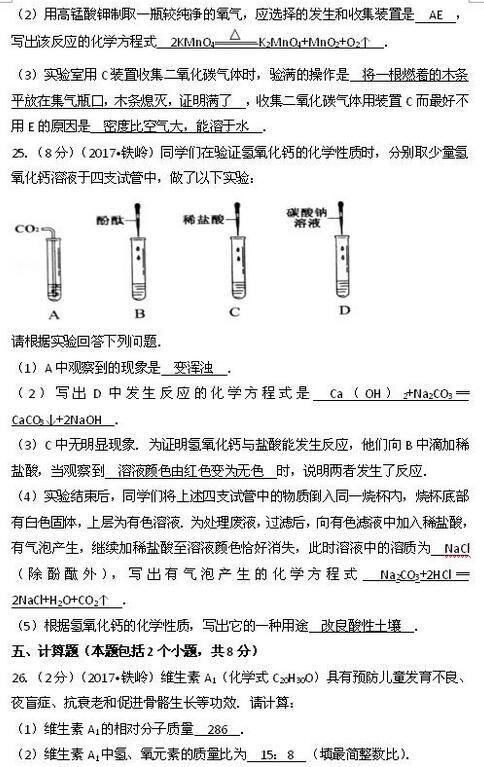 辽宁铁岭2017中考化学试题及答案