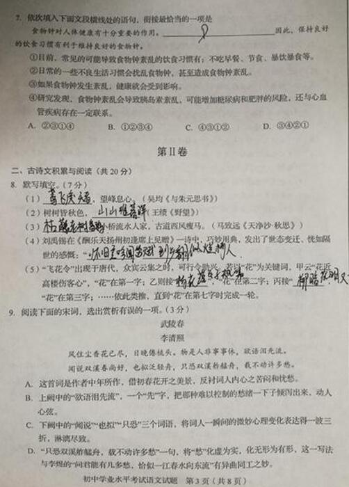 山东淄博2017中考语文试题及答案