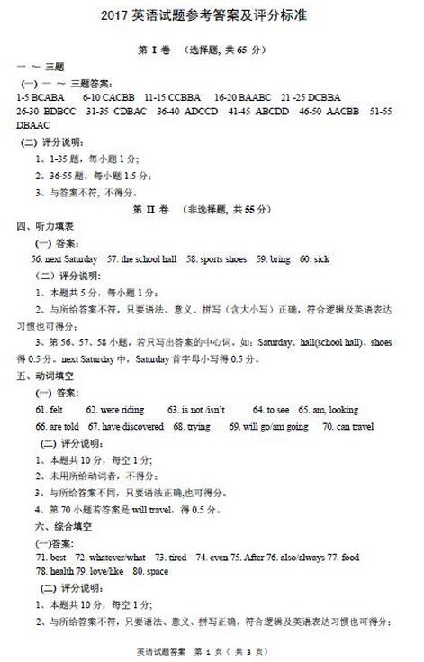 山东东营2017中考英语试题及答案