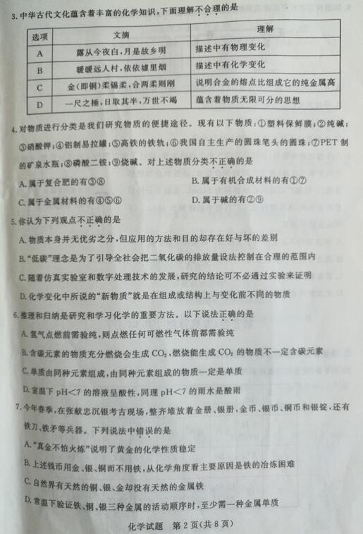 山东东营2017中考化学试题及答案