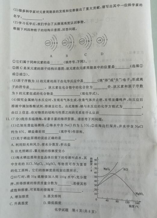 山东东营2017中考化学试题及答案