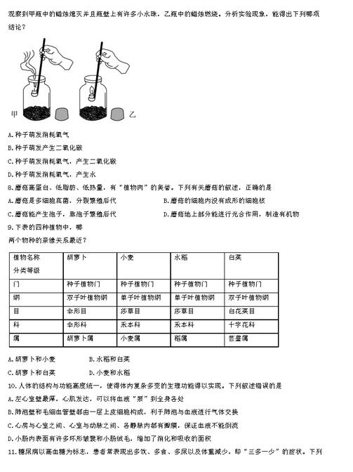 山东东营2017中考生物试题及答案