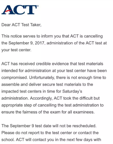 紧急通知:9月ACT考试多个亚洲考场被取消