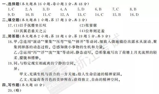 2017年11月浙江新高考学考选考语文试题及答案