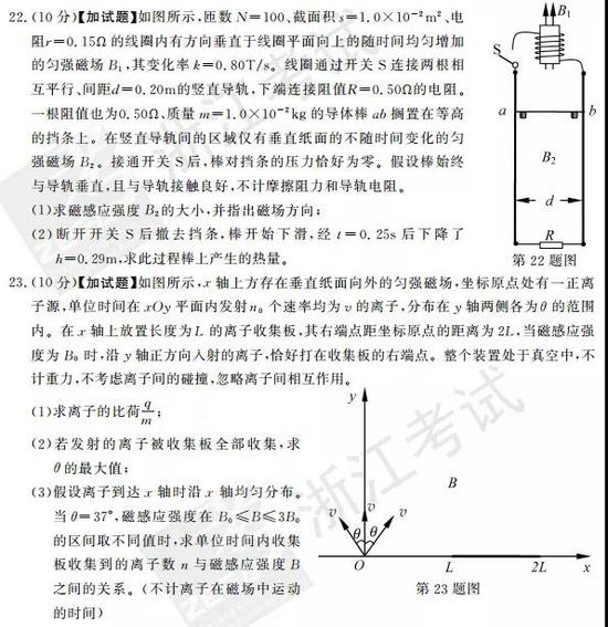 2017年11月浙江新高考学考选考物理试题及答案