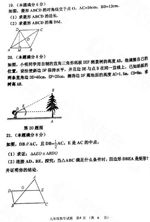 2017山东青岛北区初三上学期数学期中考试试题