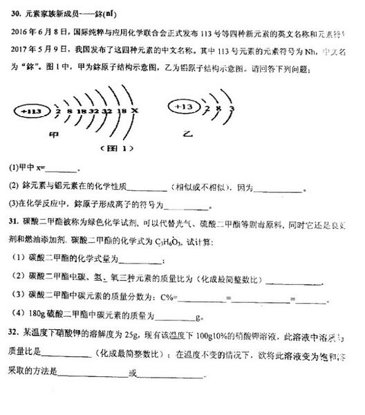 2017山东青岛三十九中初三上学期化学期中考试试题及答案