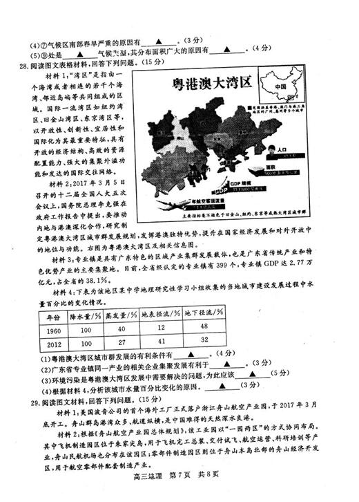 2018年江苏苏州市高三期中调研地理试题及答案