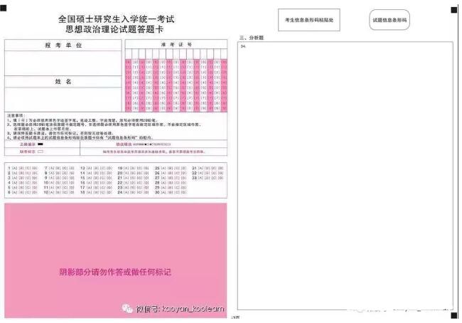 2018考研政治答题卡