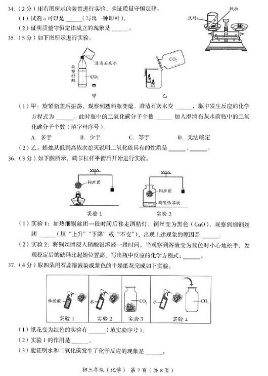 2018年北京海淀区初三期末化学试题