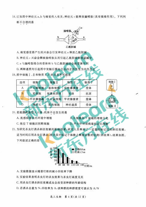 2018年1月北京东城区高三期末生物试题及答案