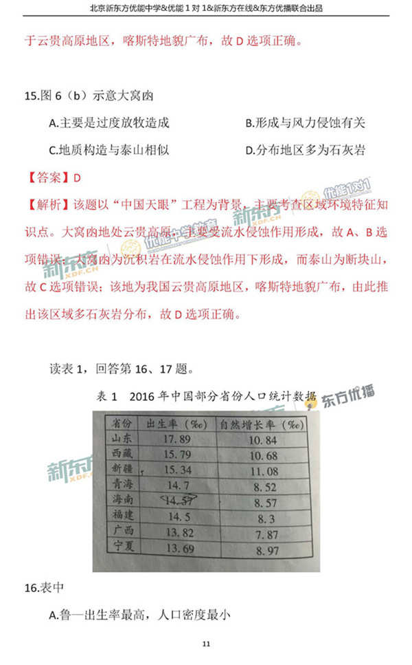 2018年1月北京西城区高三期末地理真题及答案解析