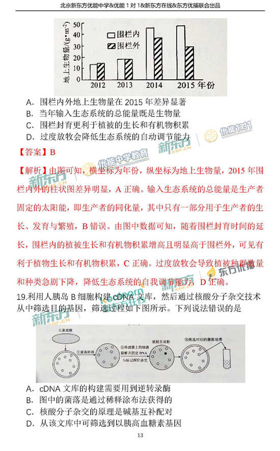 2018年1月北京朝阳区高三期末生物试题及答案