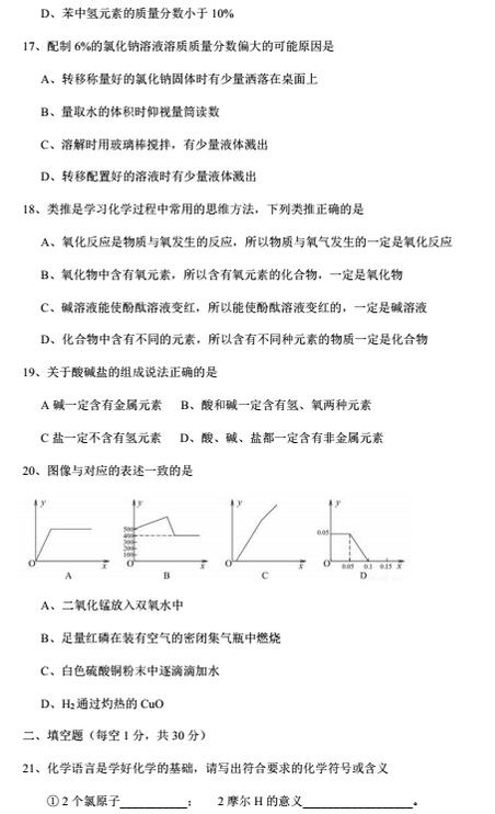 2018上海闵行区初三一模化学试题及答案