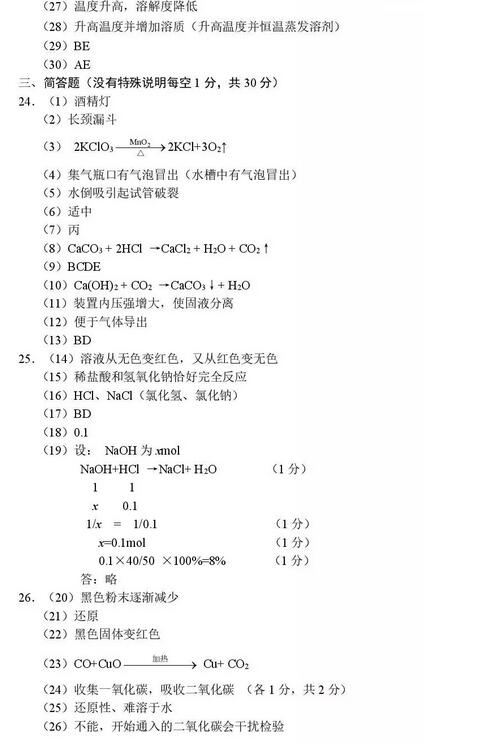2018上海闵行区初三一模化学试题及答案
