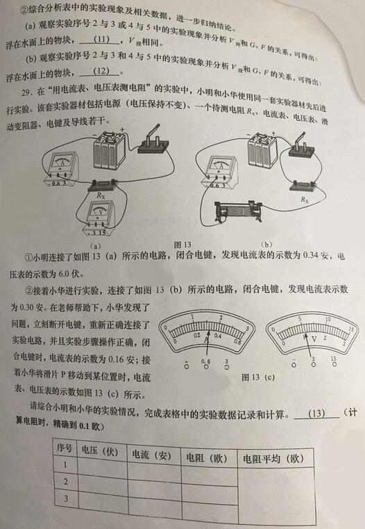 2018上海长宁区初三一模物理试题及答案