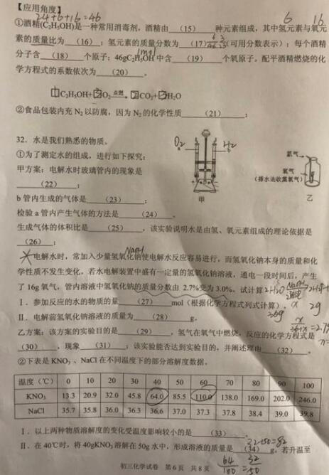 2018上海长宁区初三一模化学试题及答案
