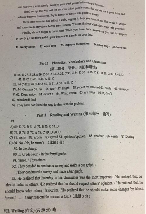 2018上海浦东新区初三一模英语试题及答案