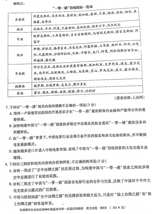 2018新疆一模语文试题及答案