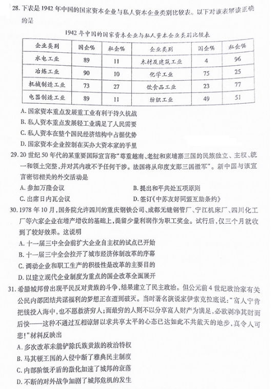 2018新疆一模文综试题及答案