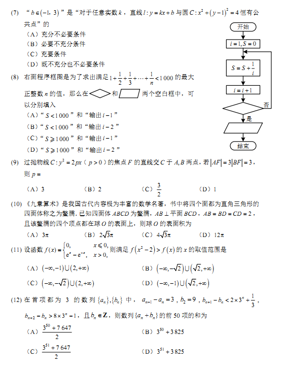 2018福州高三质检文科数学试题及答案