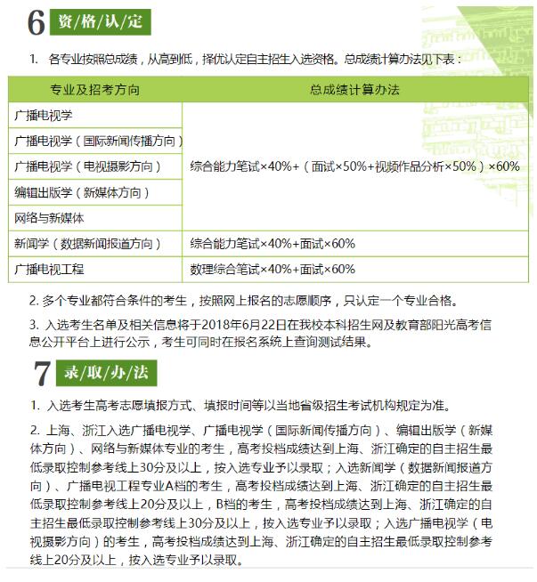 中国传媒大学2018年自主招生简章
