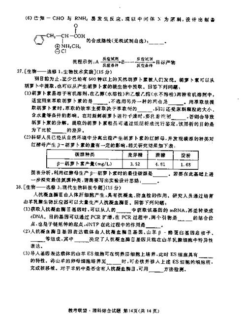 2018广安眉山内江遂宁四市二诊理综试题及参考答案