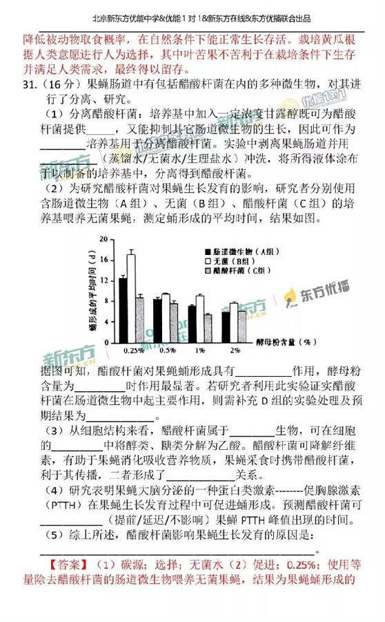 2018北京朝阳区高三一模生物试题及答案解析