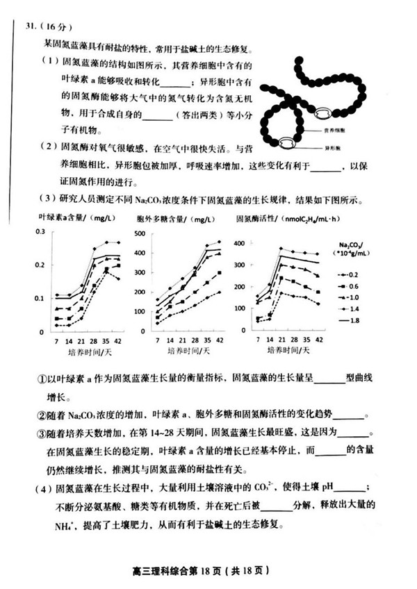 2018北京石景山区高三一模理综试题及答案