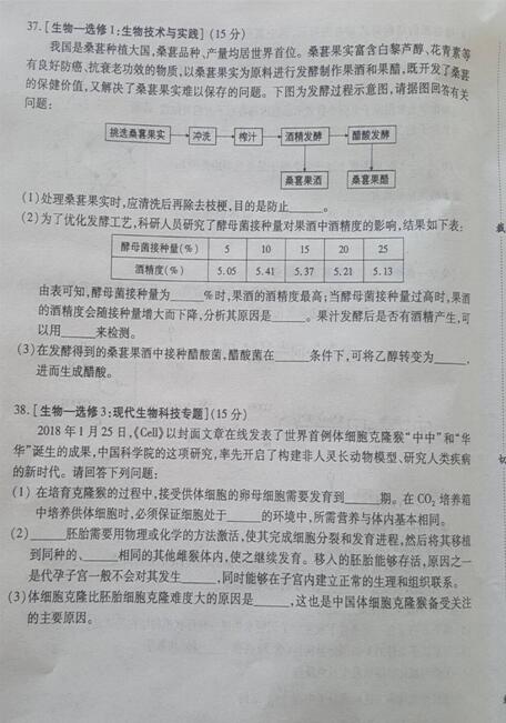 2018乌鲁木齐二模理综试题及答案