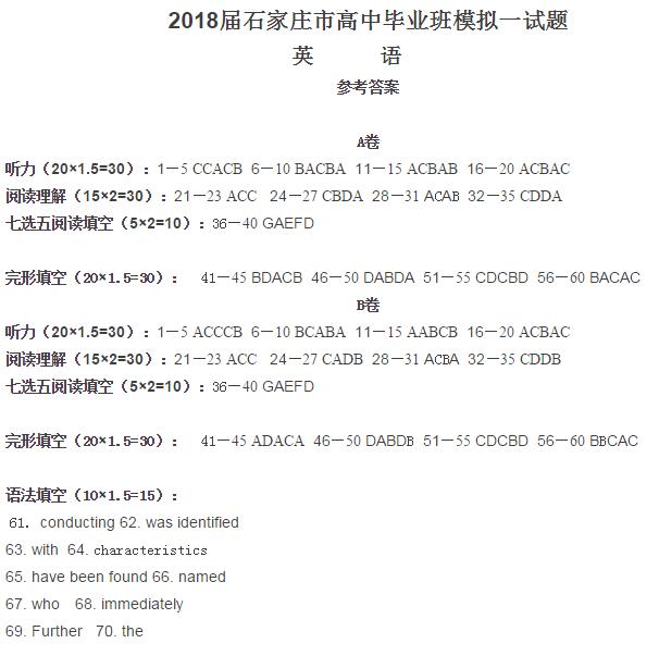 2018石家庄一模英语试题及答案