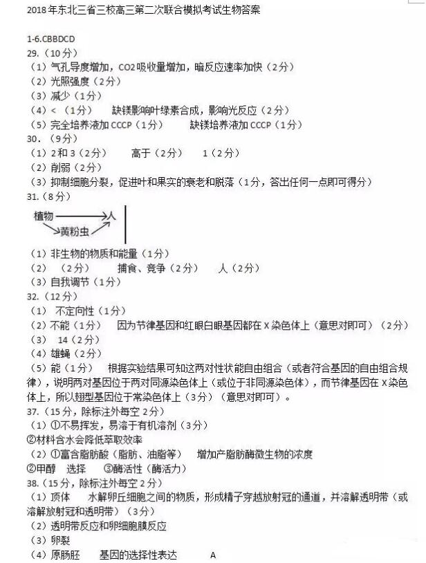 2018东北三省三校二模理综试题及答案