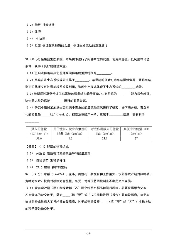 2018太原一模理综试题及答案