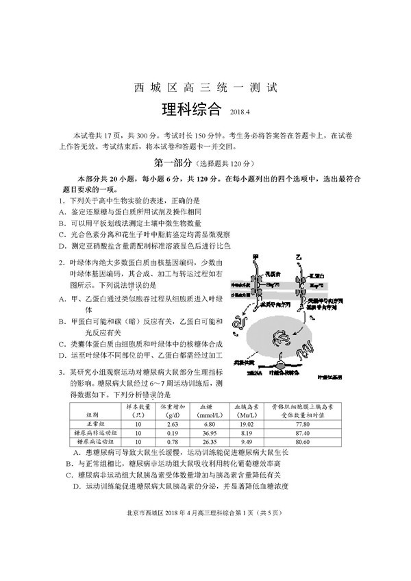 2018北京西城区高三一模化学试题及答案