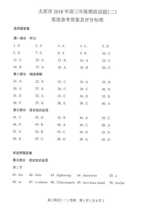 2018太原二模英语试题及答案