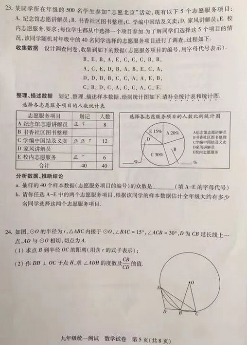 北京西城区2018中考数学一模试题及答案