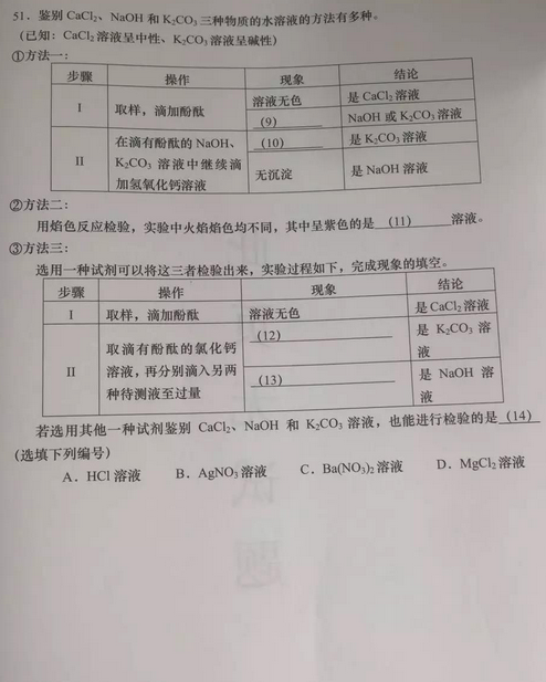 上海普陀区2018年中考化学二模试题及答案