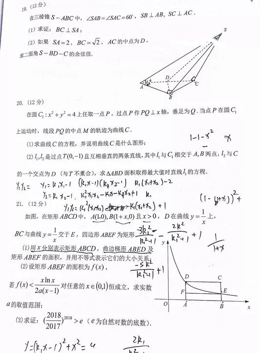 2018年贵州高三适应性考试理科数学试题及答案