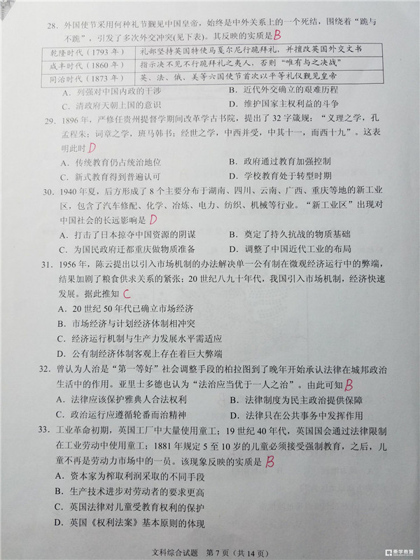 2018年贵州高三适应性考试文综试题及答案