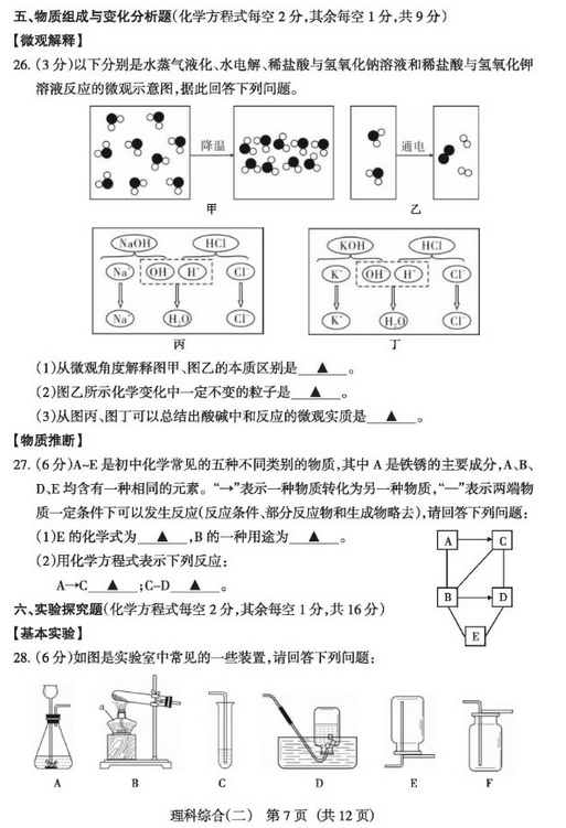 2018山西中考模拟百校联考(二)理综试题及答案