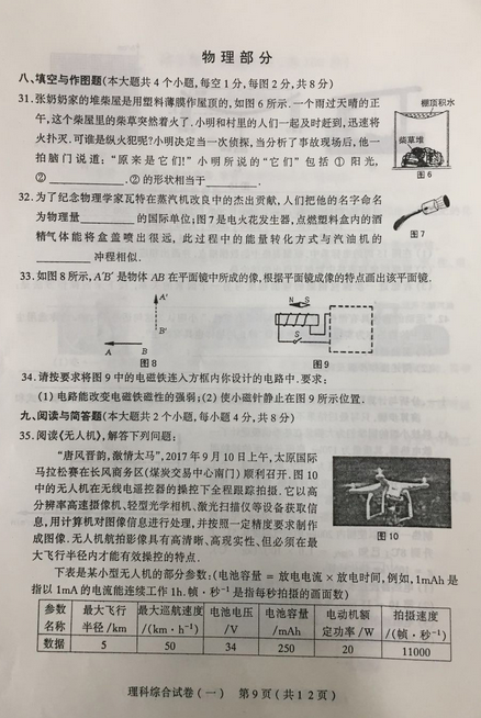 山西太原2018中考一模理综试题及答案